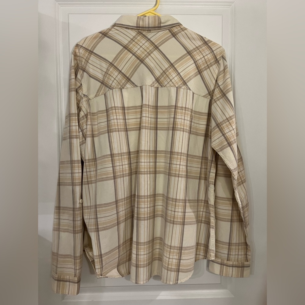 Columbia Cream/Taupe Plaid Light-Weight Corduroy Button Down Shirt, NWOT - Picture 2 of 6
